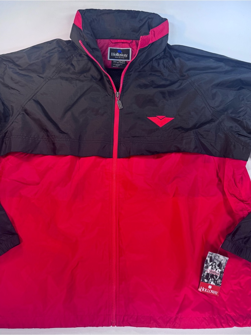 HOLLOWAY Men’s Vintage Full-Zip Windbreaker, Vented, Red & Black, Logo, XL, NWT